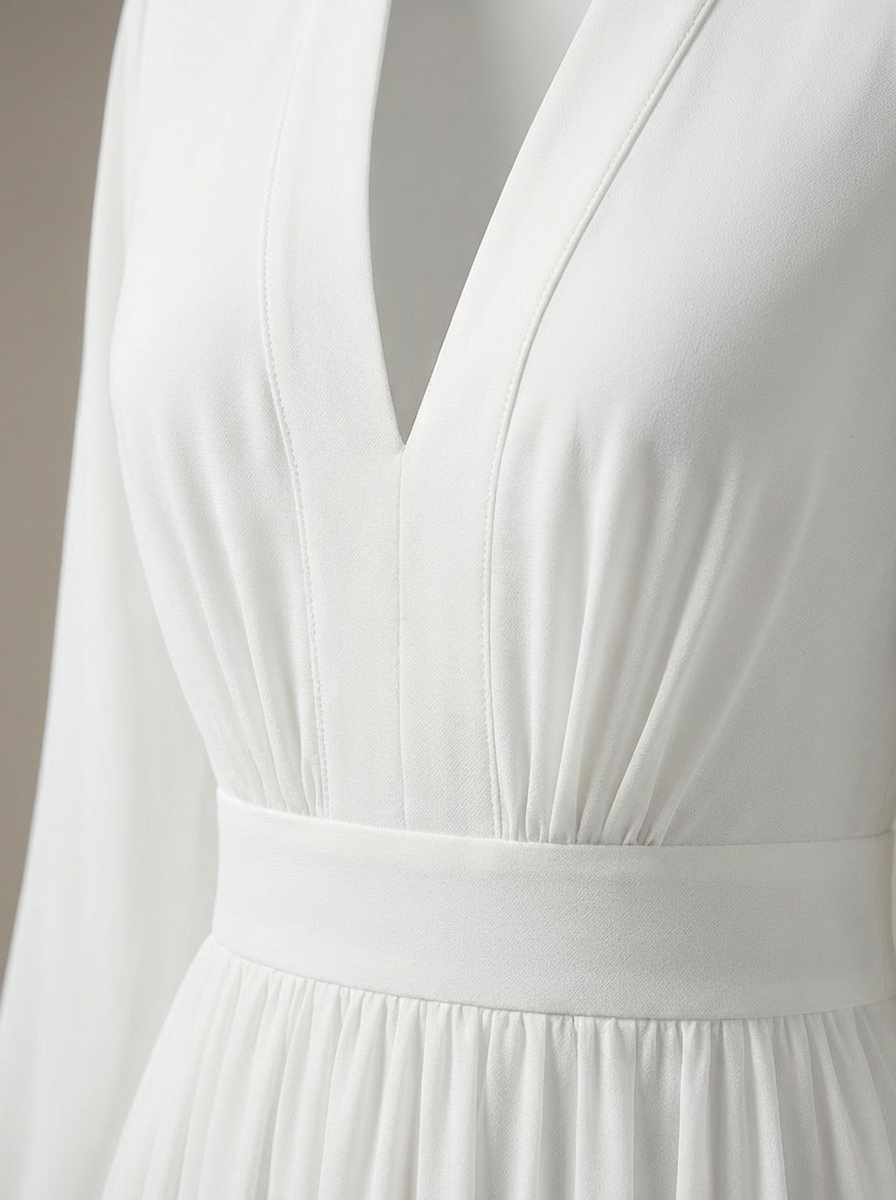 Flore | Long dress for women - White maxi dress with long sleeves and V-neck