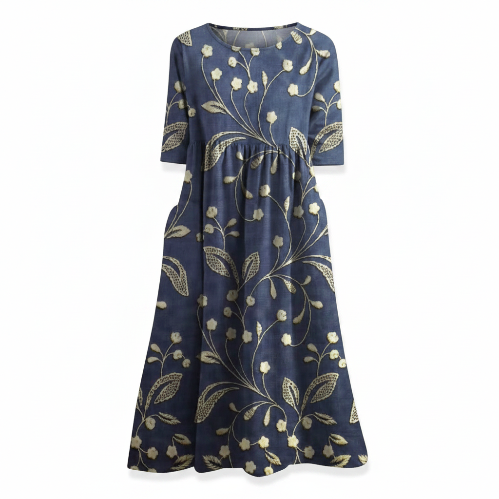 Flora | Women’s Relaxed Floral Midi Dress – Botanical Architectural Fluidity & Refined Summer Grace