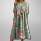 Flora | Women’s Relaxed Floral Midi Dress – Botanical Architectural Fluidity & Refined Summer Grace Mint Green