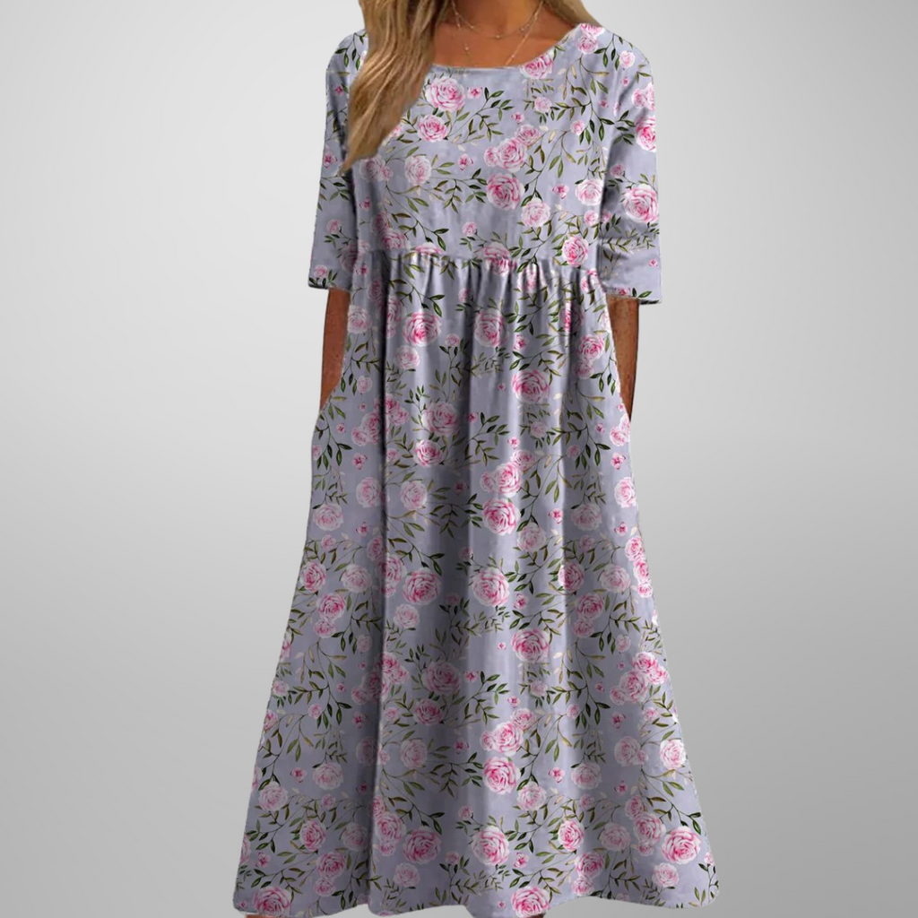 Flora | Women’s Relaxed Floral Midi Dress – Botanical Architectural Fluidity & Refined Summer Grace Dusty Lilac
