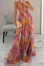 Grace | Levendige maxi-jurk van tule met aquarelbloemen 6