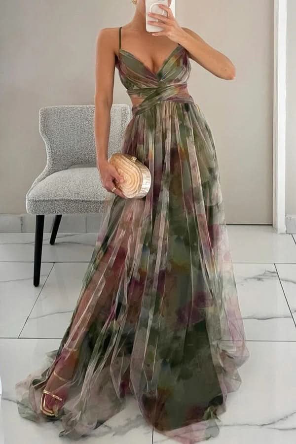 Grace | Levendige maxi-jurk van tule met aquarelbloemen 8