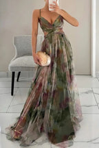 Grace | Levendige maxi-jurk van tule met aquarelbloemen 8