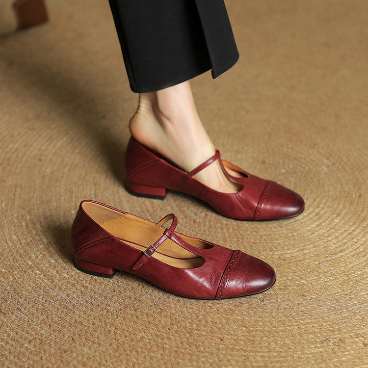 Graneth | Women’s Genuine Leather Flats – Chic Artisan Pointed Toe & Refined Slimming Silhouette Maroon