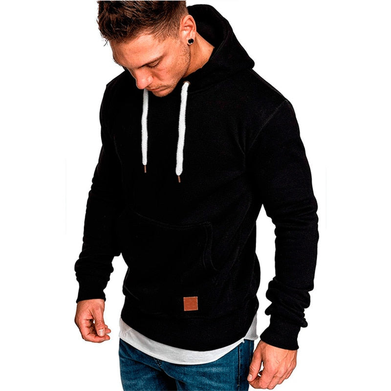 Ranches | Casual Hoodie for Men - With Kangaroo Pocket and White Drawstring Black