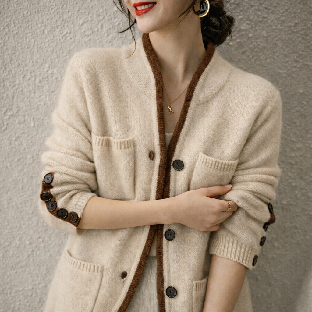 Māyā | Women’s Soft-Knit Cardigan – Chic Open-Front Layer & Refined Cozy Texture Beige