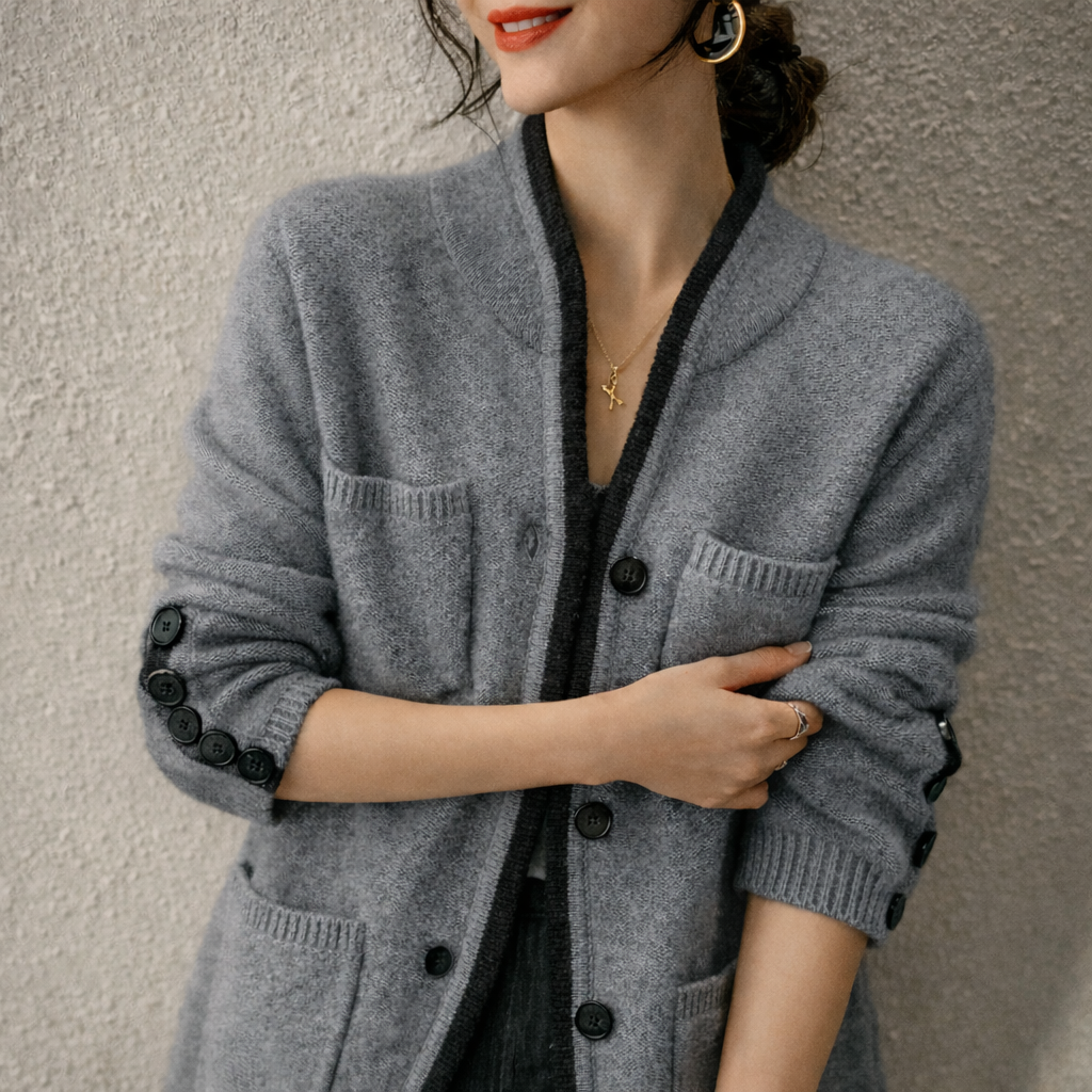 Māyā | Women’s Soft-Knit Cardigan – Chic Open-Front Layer & Refined Cozy Texture Gray