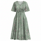 Flora | Women’s Elegant Summer Dress – Botanical Floral Pattern & Architectural A-Line Silhouette