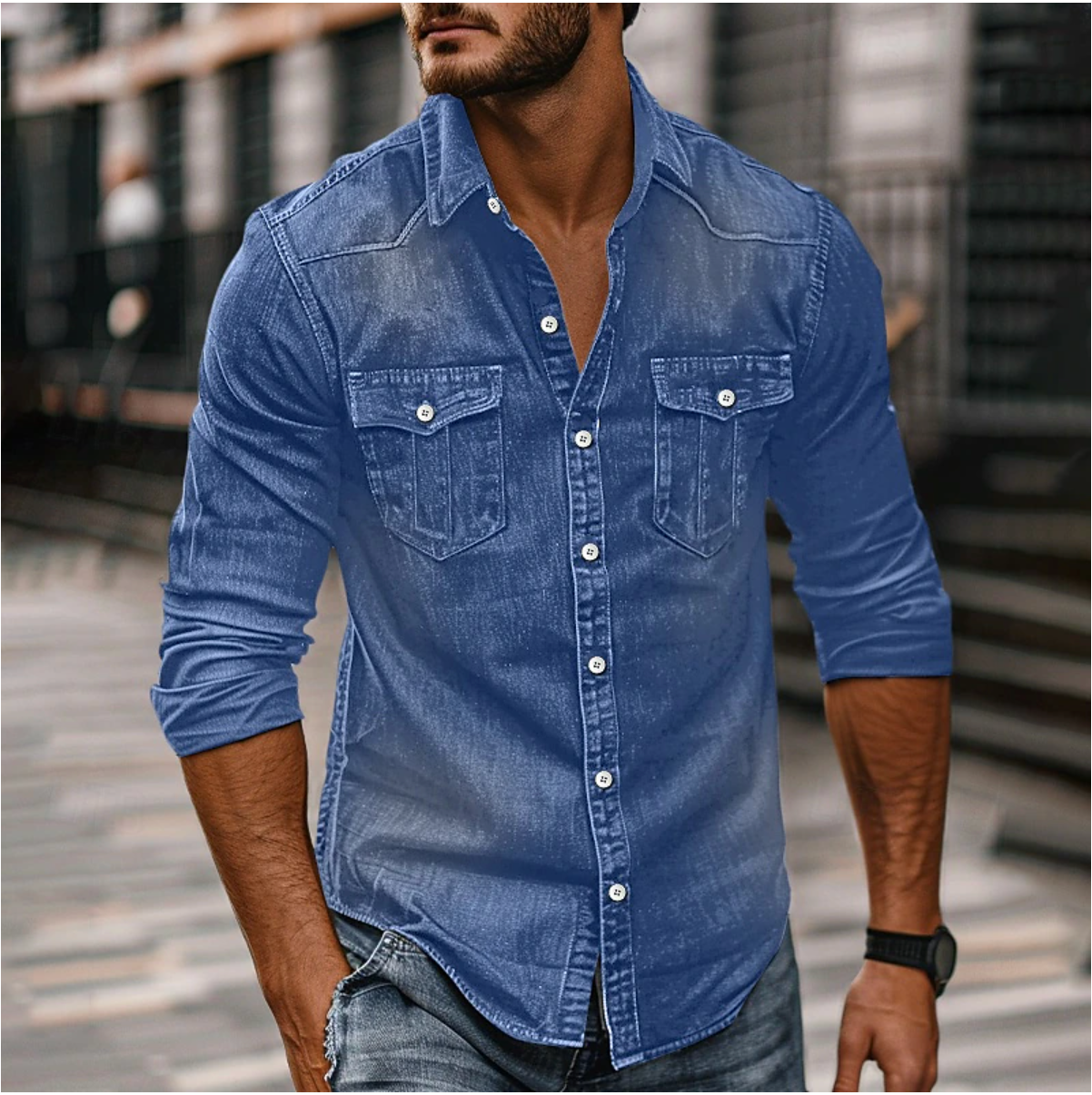 Hans Denim Shirt For Men Classic Style And Durability Denim Blue
