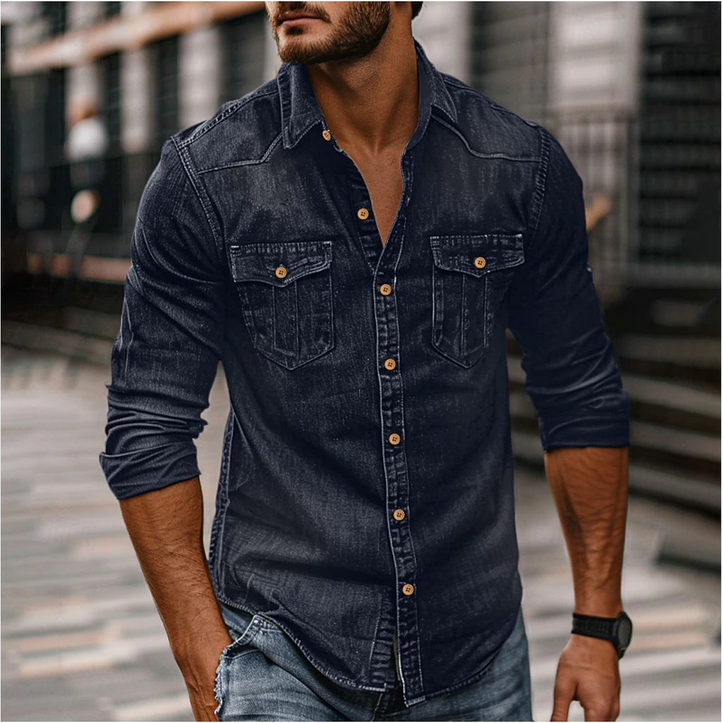 Hans Denim Shirt For Men Classic Style And Durability Dark Blue