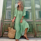 Haven | Women’s Effortless Spring Dress – Fluid Architectural Silhouette & Refined Seasonal Grace Green and white