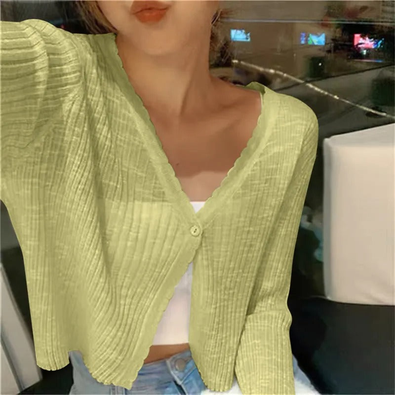 Parsha | Summer Knit Cardigan for women Green One Size