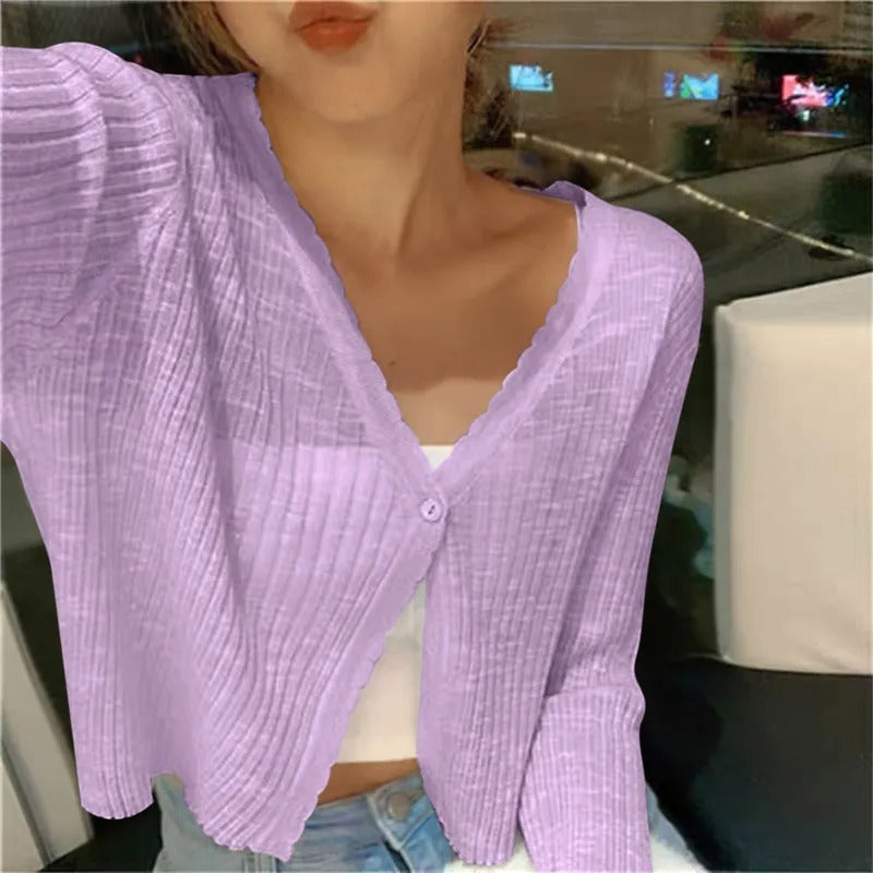 Parsha | Summer Knit Cardigan for women Purple One Size