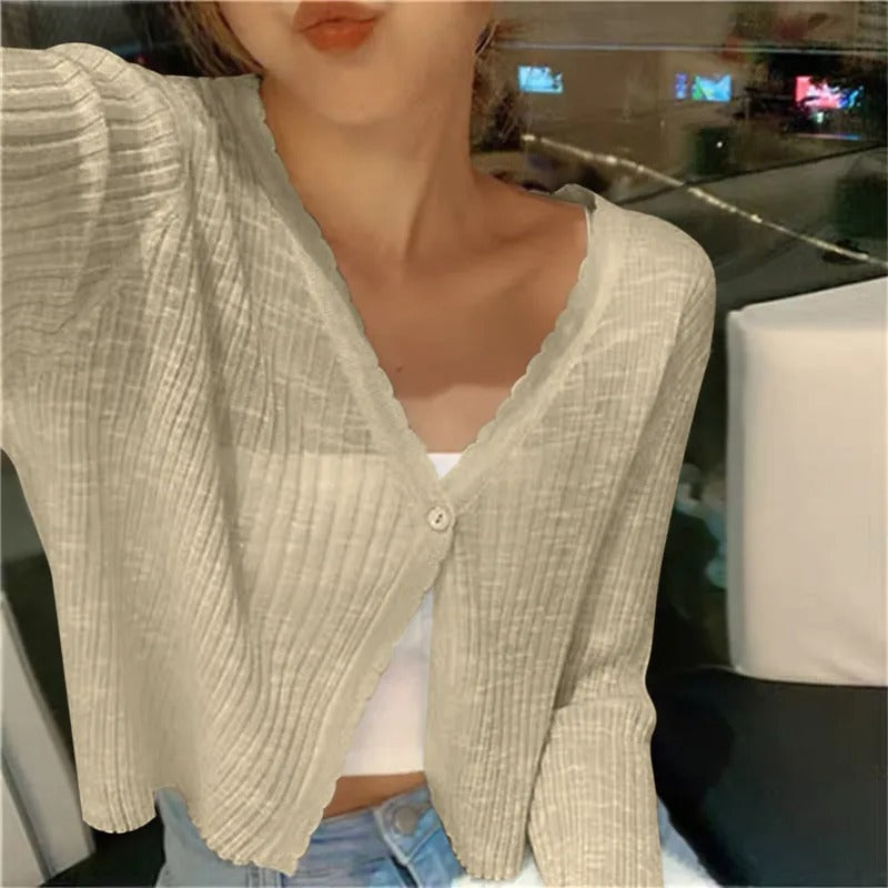 Parsha | Summer Knit Cardigan for women Beige One Size