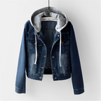 Amore | Women's Long Sleeve Denim Jacket with Removable Hood Dark blue