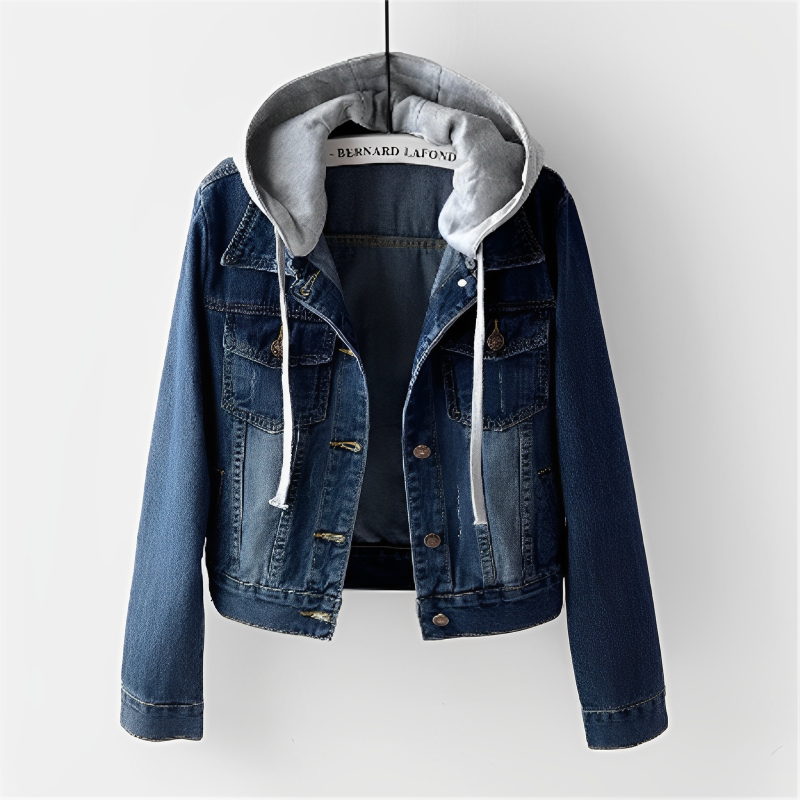 Amore | Women's Long Sleeve Denim Jacket with Removable Hood Dark blue