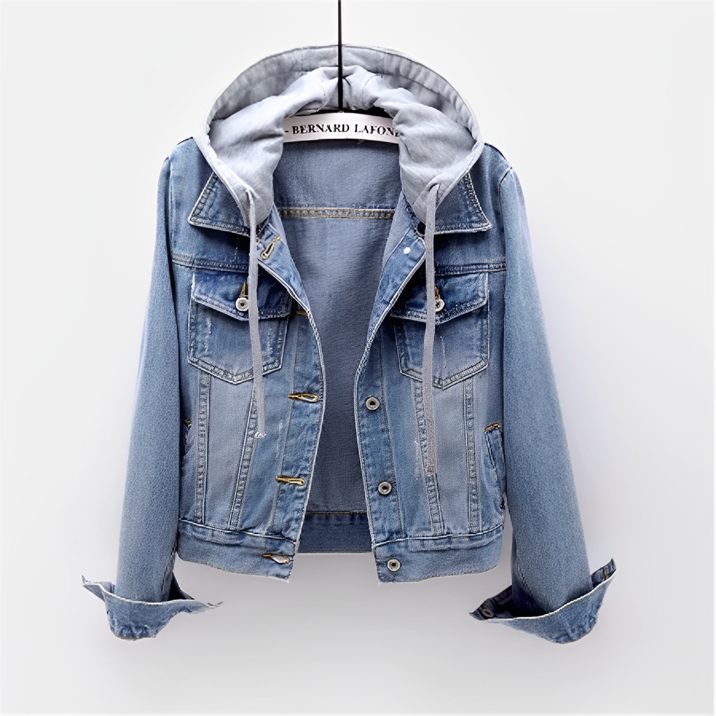 Amore | Women's Long Sleeve Denim Jacket with Removable Hood Blue