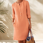 Lumi | Women's Henley-Neck Tunic Dress – Relaxed Summer Style & Casual Elegance Orange