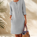 Lumi | Women's Henley-Neck Tunic Dress – Relaxed Summer Style & Casual Elegance Gray