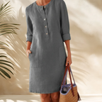 Lumi | Women's Henley-Neck Tunic Dress – Relaxed Summer Style & Casual Elegance Dark gray