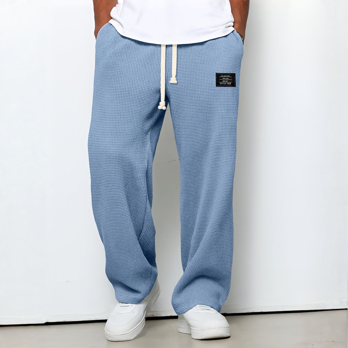 Hommes | Men's Casual Pants with Loose Fit and Elastic Waist Light Blue