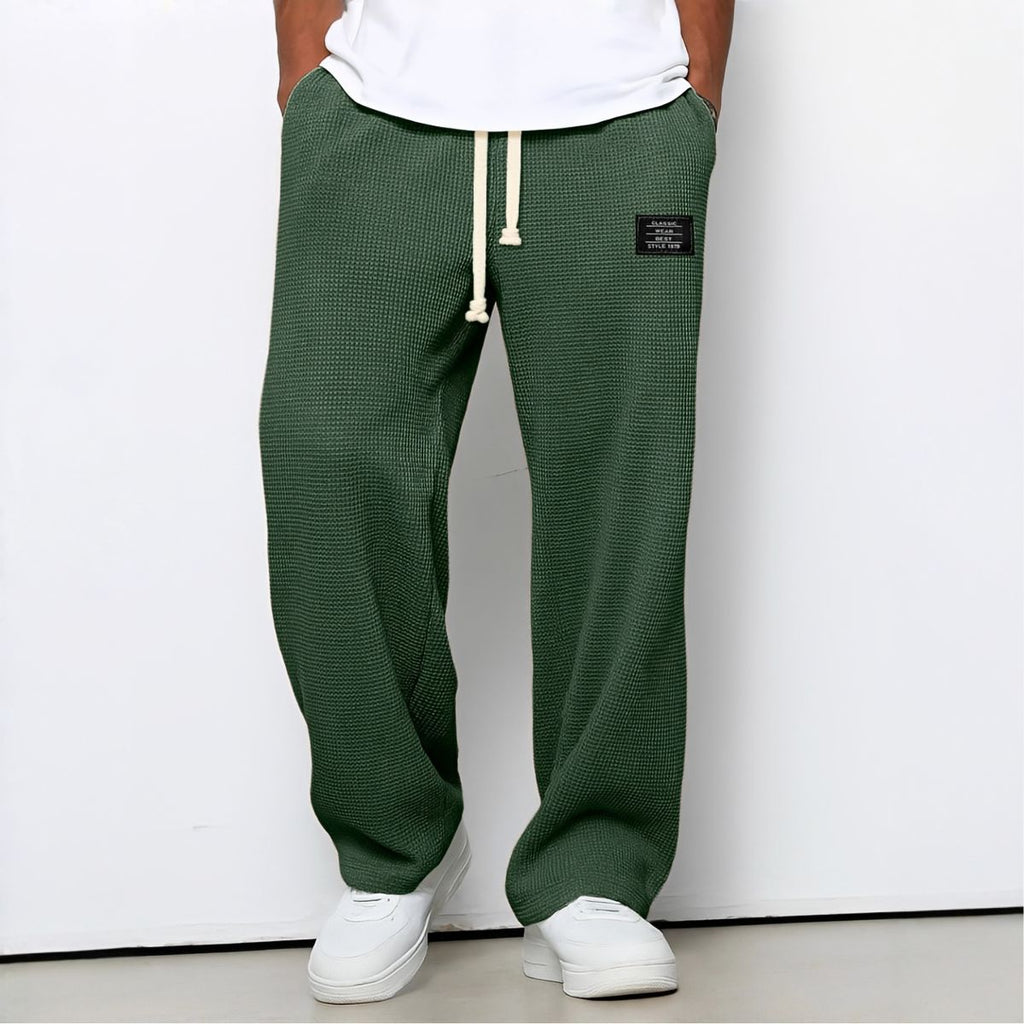 Hommes | Men's Casual Pants with Loose Fit and Elastic Waist Dark Green