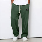 Hommes | Men's Casual Pants with Loose Fit and Elastic Waist Dark Green