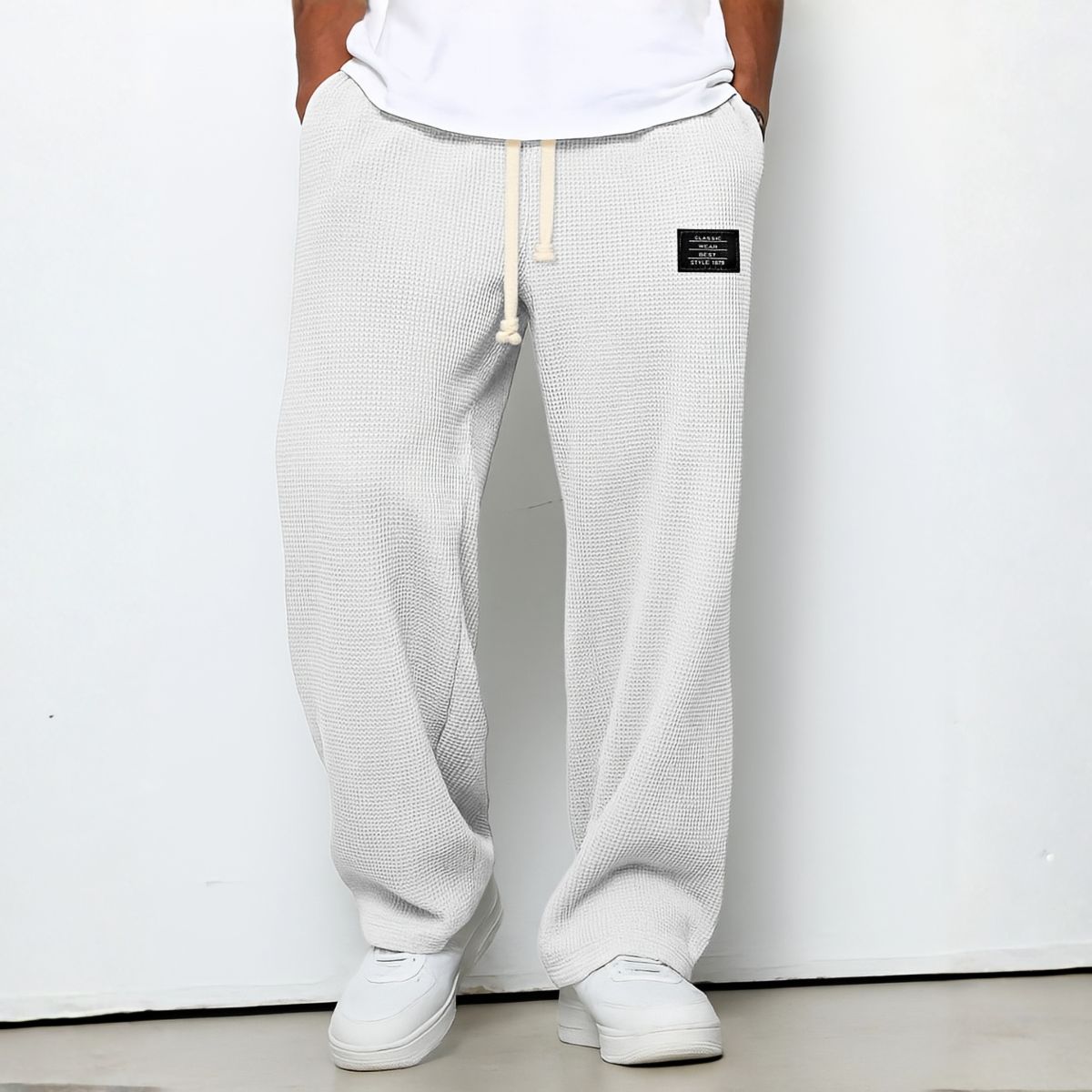 Hommes | Men's Casual Pants with Loose Fit and Elastic Waist White