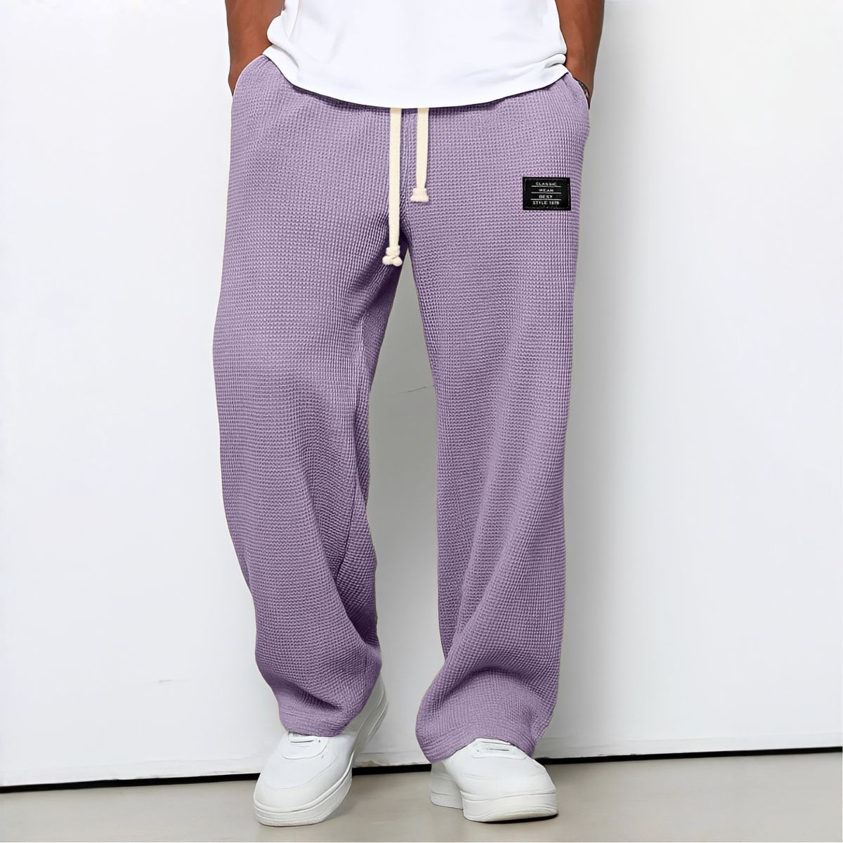 Hommes | Men's Casual Pants with Loose Fit and Elastic Waist Purple