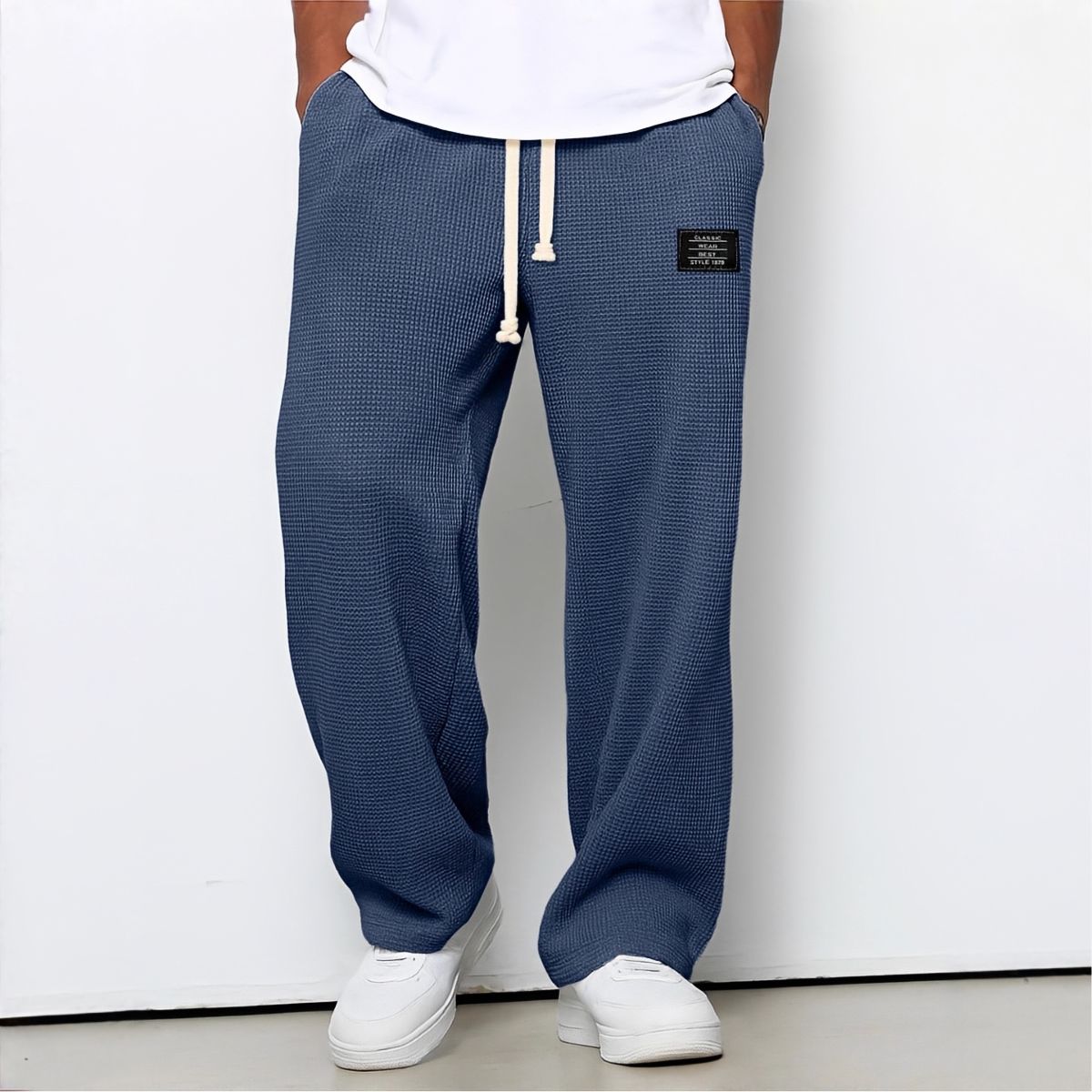 Hommes | Men's Casual Pants with Loose Fit and Elastic Waist Blue