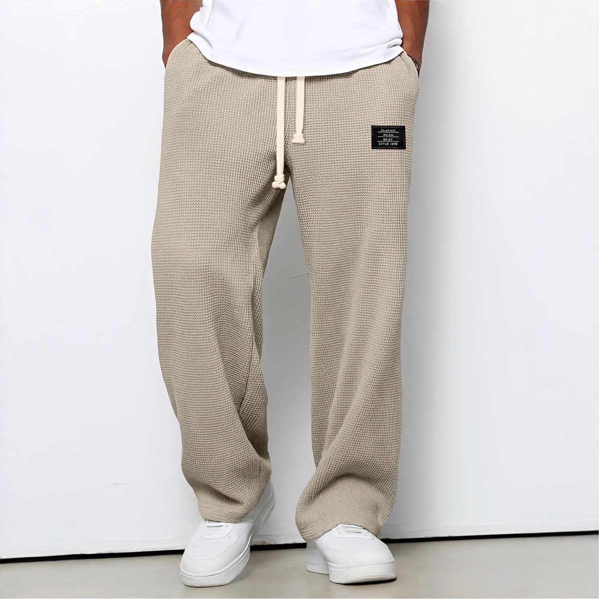 Hommes | Men's Casual Pants with Loose Fit and Elastic Waist Khaki