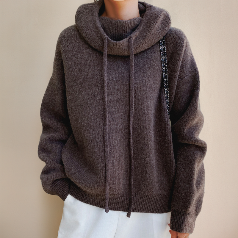 Roque | Women’s Relaxed Fit Knit Cowl Neck Hoodie Grey