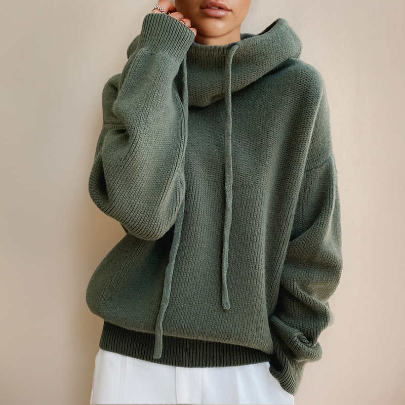 Roque | Women’s Relaxed Fit Knit Cowl Neck Hoodie Green