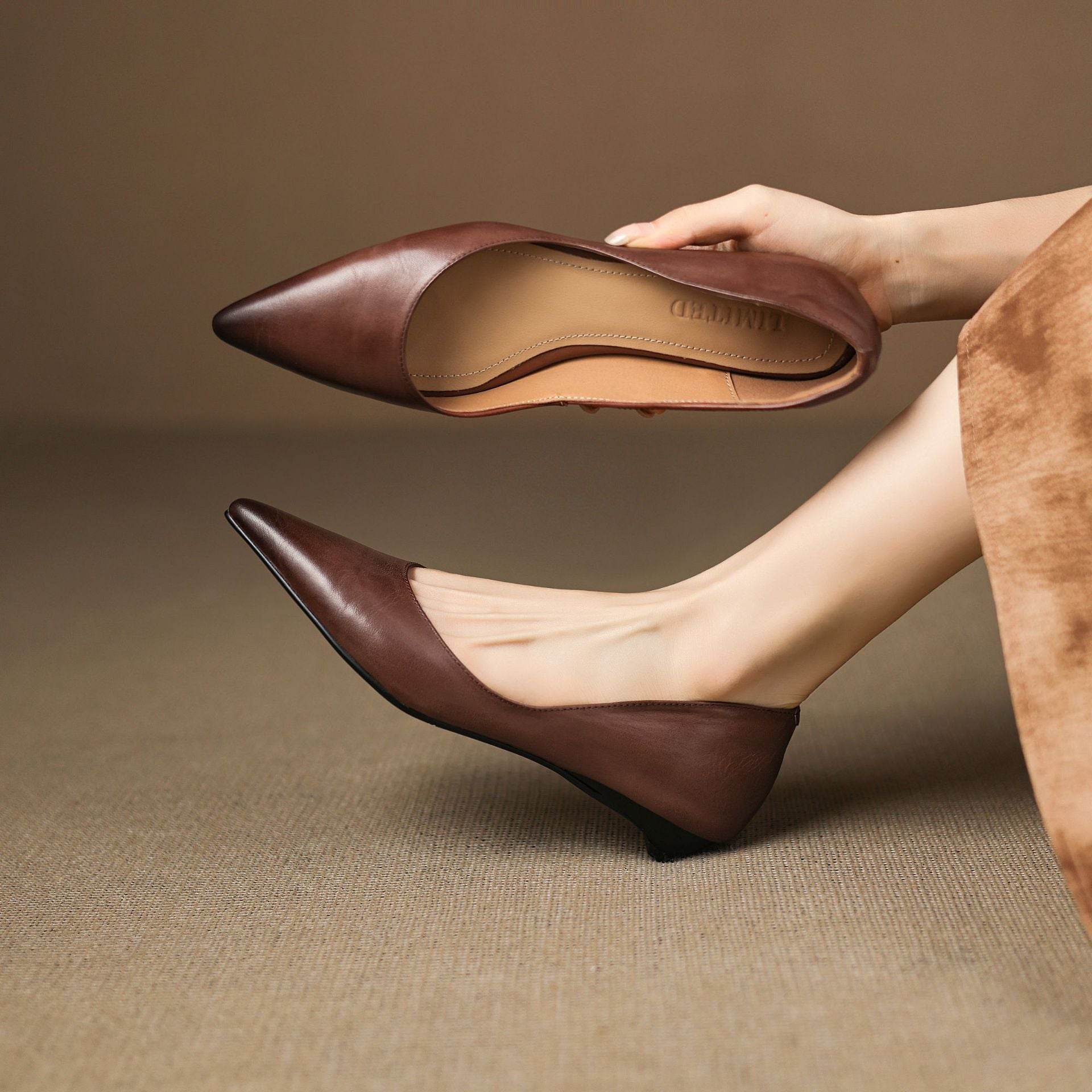 Irella | Genuine Leather Flats – Luxury Designer Ballerina Shoes & Slimming Minimalist Casual Loafers Brown