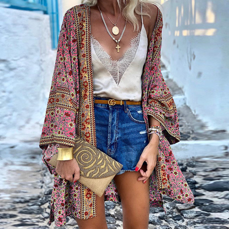 Dôre | Bohemian Mid-Length Knit Cardigan Pink