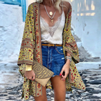 Dôre | Bohemian Mid-Length Knit Cardigan Yellow - Brown