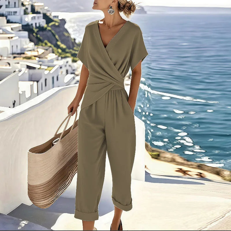Sephira | Women's Elegant Two-Piece Set – Co-ord Loungewear & Tailored Minimalist Trouser Suit Khaki