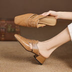 Ivora | Genuine Leather Mules – Luxury Designer Backless Slip-Ons & Slimming Minimalist Flat Loafers Apricot