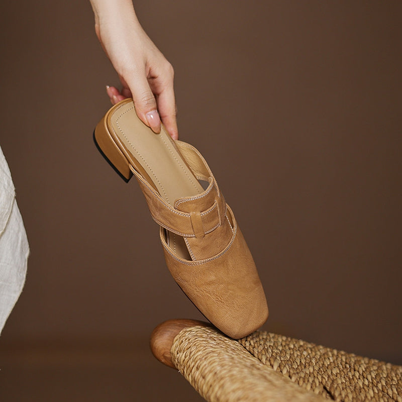 Ivora | Genuine Leather Mules – Luxury Designer Backless Slip-Ons & Slimming Minimalist Flat Loafers