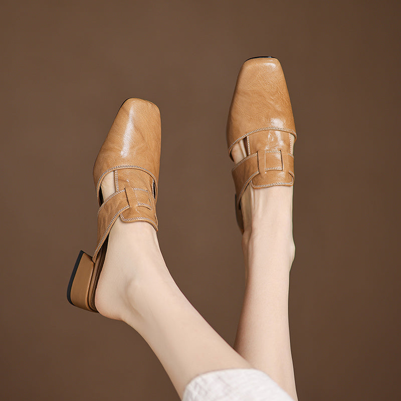 Ivora | Genuine Leather Mules – Luxury Designer Backless Slip-Ons & Slimming Minimalist Flat Loafers