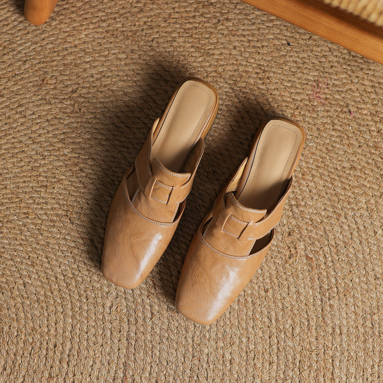 Ivora | Genuine Leather Mules – Luxury Designer Backless Slip-Ons & Slimming Minimalist Flat Loafers