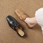 Ivora | Genuine Leather Mules – Luxury Designer Backless Slip-Ons & Slimming Minimalist Flat Loafers
