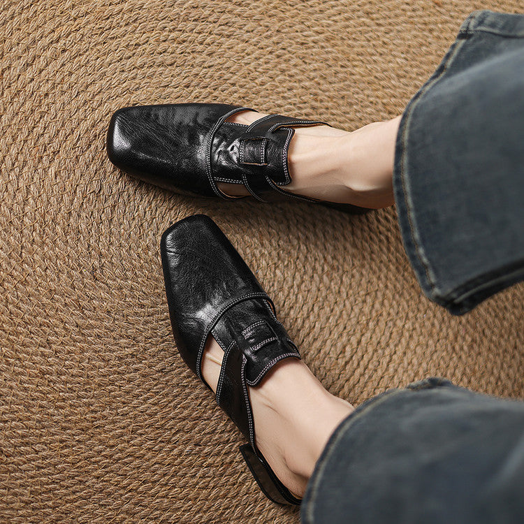 Ivora | Genuine Leather Mules – Luxury Designer Backless Slip-Ons & Slimming Minimalist Flat Loafers
