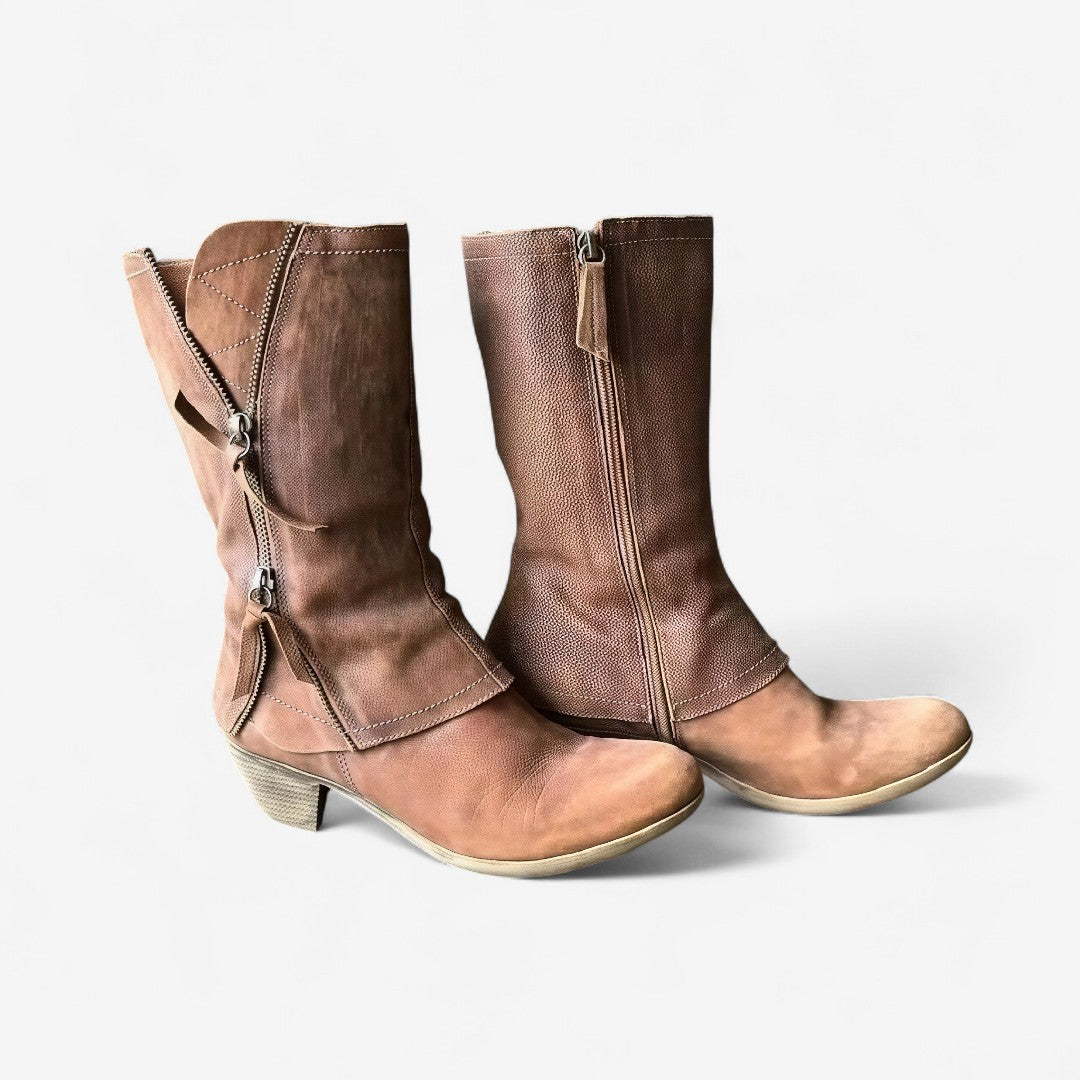 Boots For Women | Mid-Calf Side Zip Detail Brown