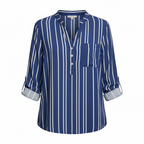 Women’s Trendy Striped Blouse – Linear Precision, Visionary Chic