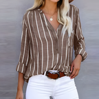 Women’s Trendy Striped Blouse – Linear Precision, Visionary Chic brown