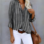 Women’s Trendy Striped Blouse – Linear Precision, Visionary Chic grey