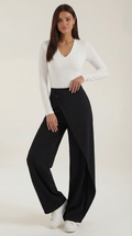 Women's Asymmetrical Trousers – Unique Fold-Over Waist & Tailored Wide-Leg Black