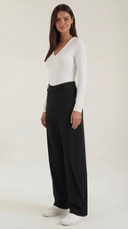 Women's Asymmetrical Trousers – Unique Fold-Over Waist & Tailored Wide-Leg