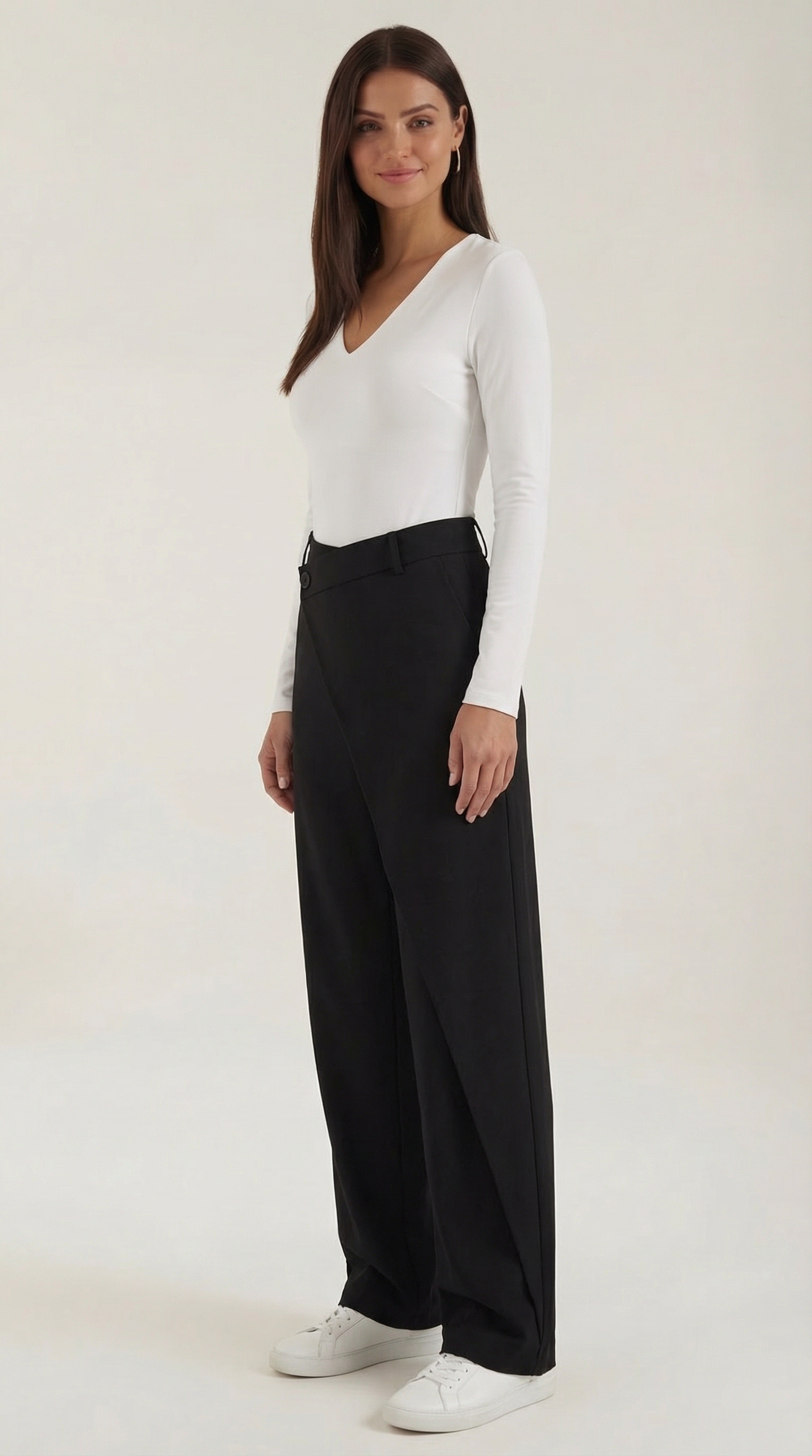 Women's Asymmetrical Trousers – Unique Fold-Over Waist & Tailored Wide-Leg